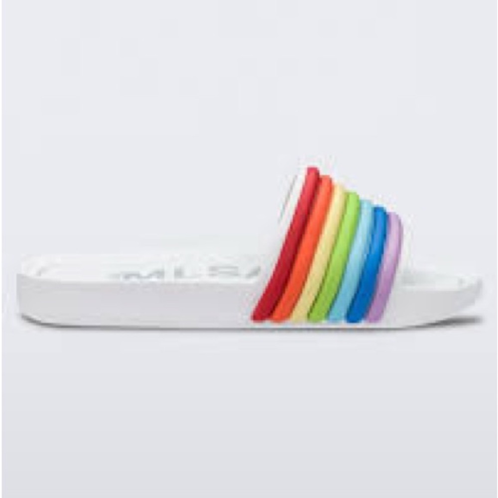 Melissa Beach Slide sandals in the white rainbow color
variant